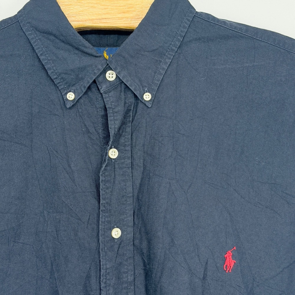 Polo Ralph Lauren Button Down Shirt Mens XL Classic Navy Blue Preppy Red Pony